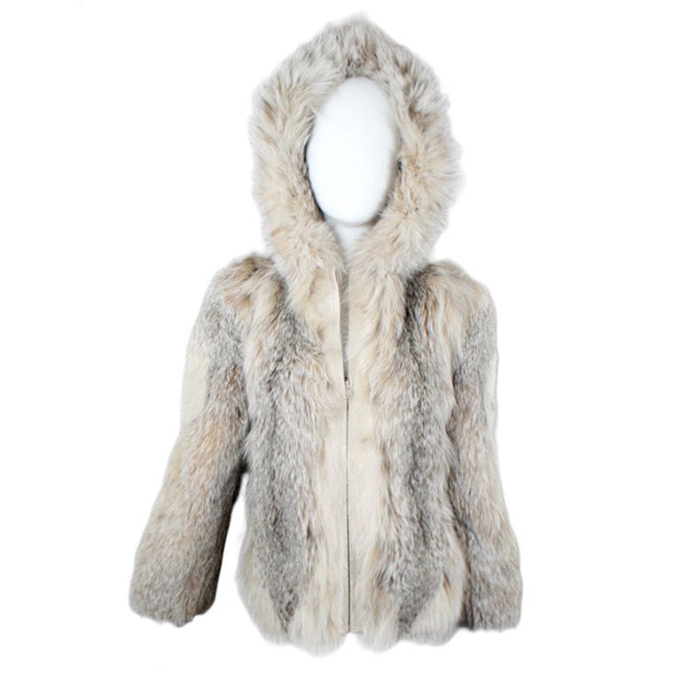 Maximilian Natural Lynx Hooded Fur Jacket  US 6 / 8 For Sale