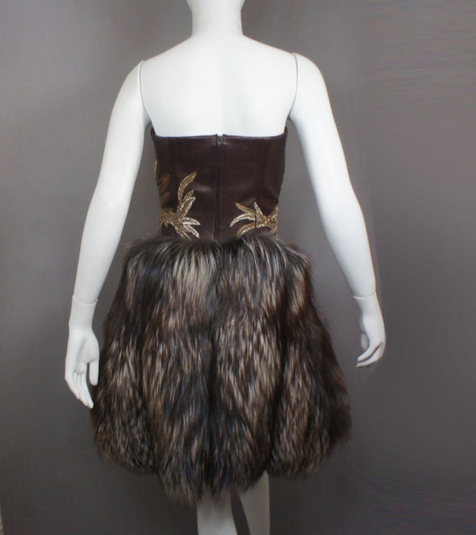 Women's Alexander McQueen Leather Brocade & Fur Dress US 4