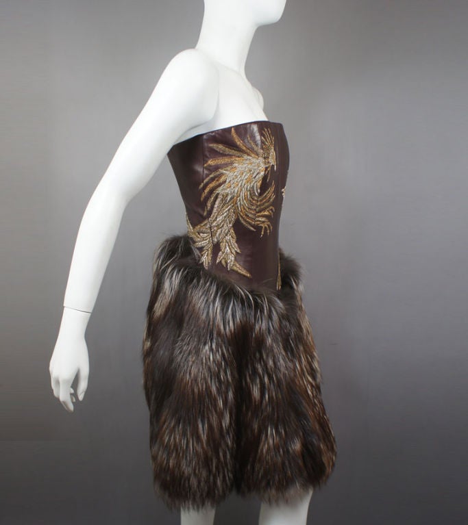 Alexander McQueen Leather Brocade & Fur Dress US 4 1
