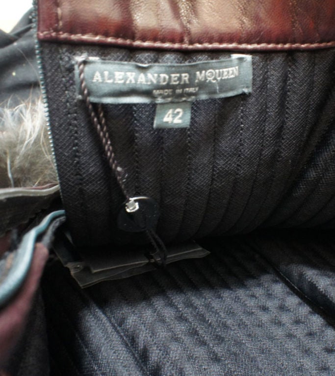 Alexander McQueen Leather Brocade & Fur Dress US 4 5