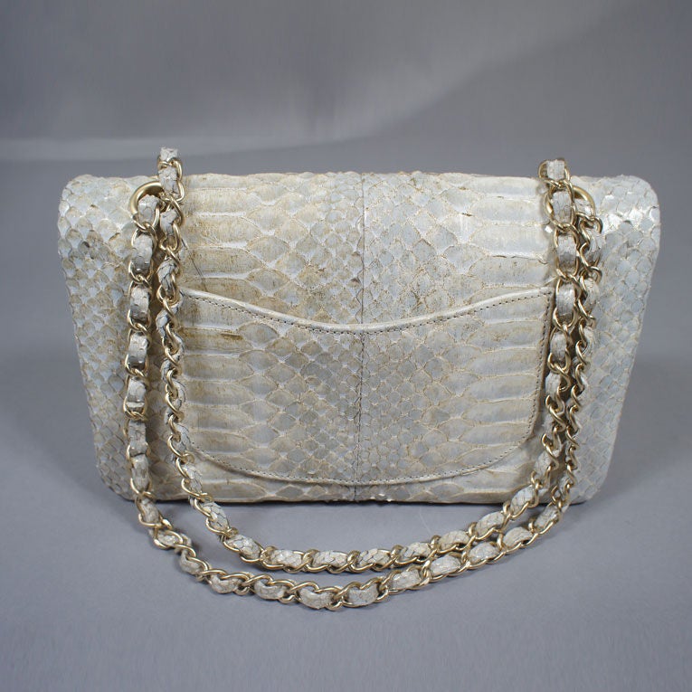 CHANEL 2.55 Silver Python Double Flap Bag GHW 1