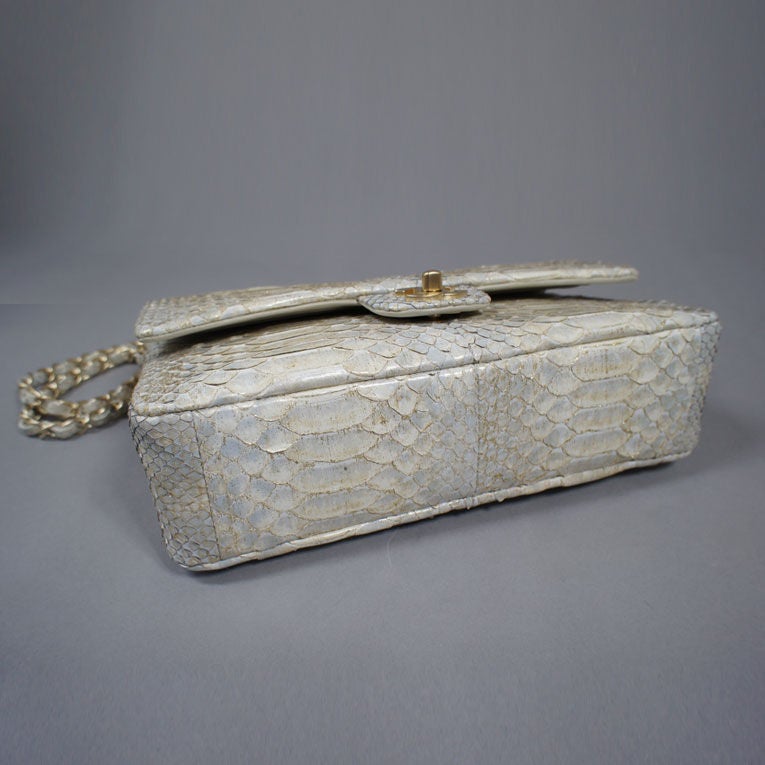 CHANEL 2.55 Silver Python Double Flap Bag GHW 2