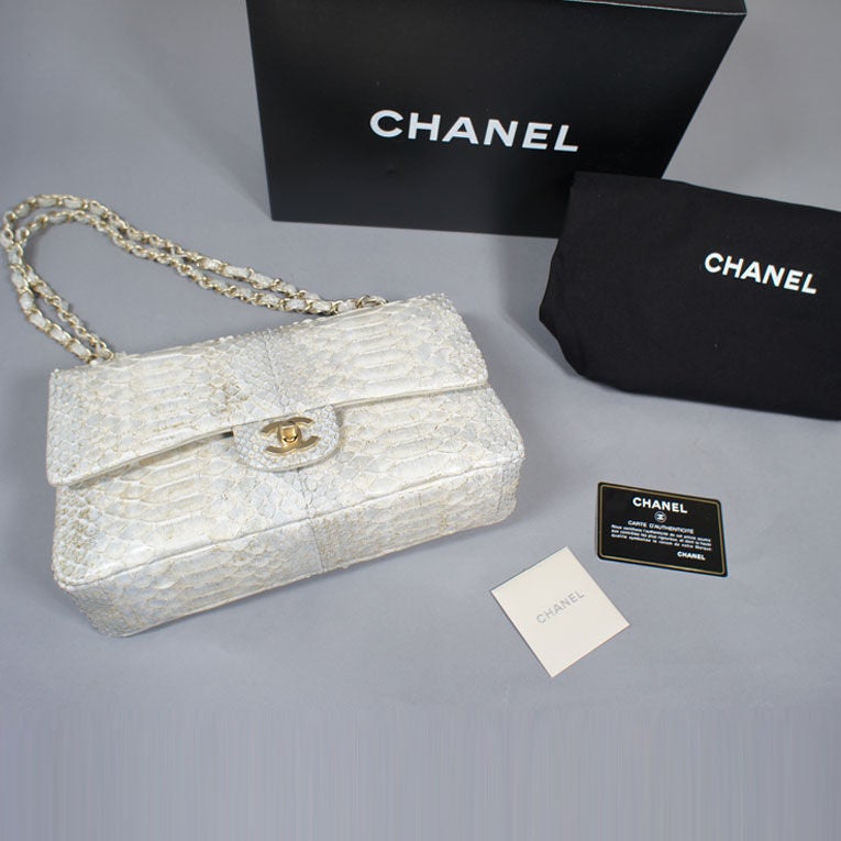 CHANEL 2.55 Silver Python Double Flap Bag GHW 6