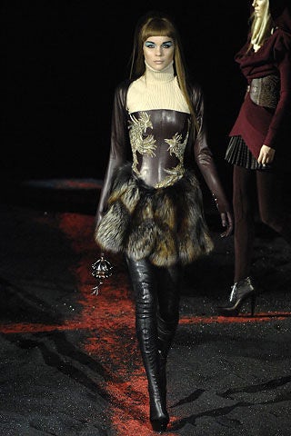 Alexander McQueen Leather Brocade & Fur Dress US 4 6