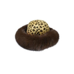 Eric Javits Leopard Pattern Cashmere & Brown Fur Wide Brim Hat