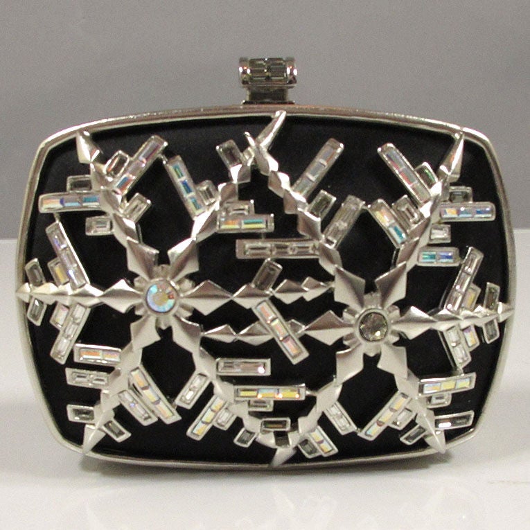 Judith Leiber Vintage Black Silk & Crystal Snowflake Minaudiere 7
