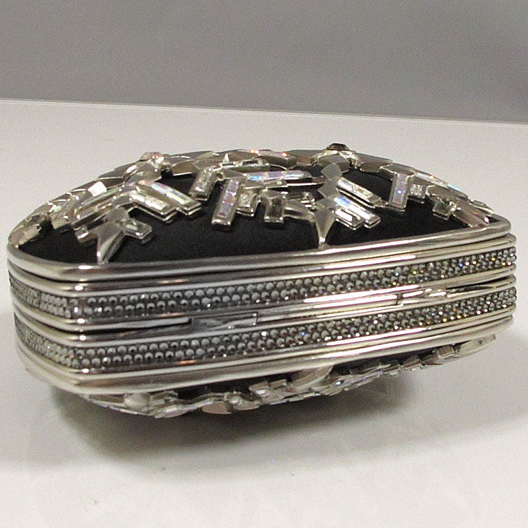 Women's Judith Leiber Vintage Black Silk & Crystal Snowflake Minaudiere