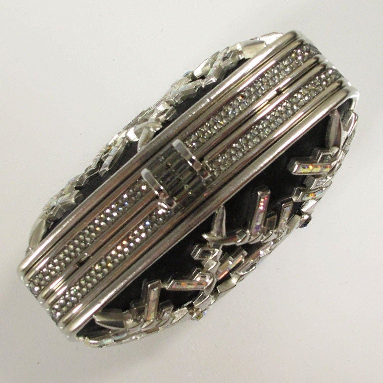 Judith Leiber Vintage Black Silk & Crystal Snowflake Minaudiere 1