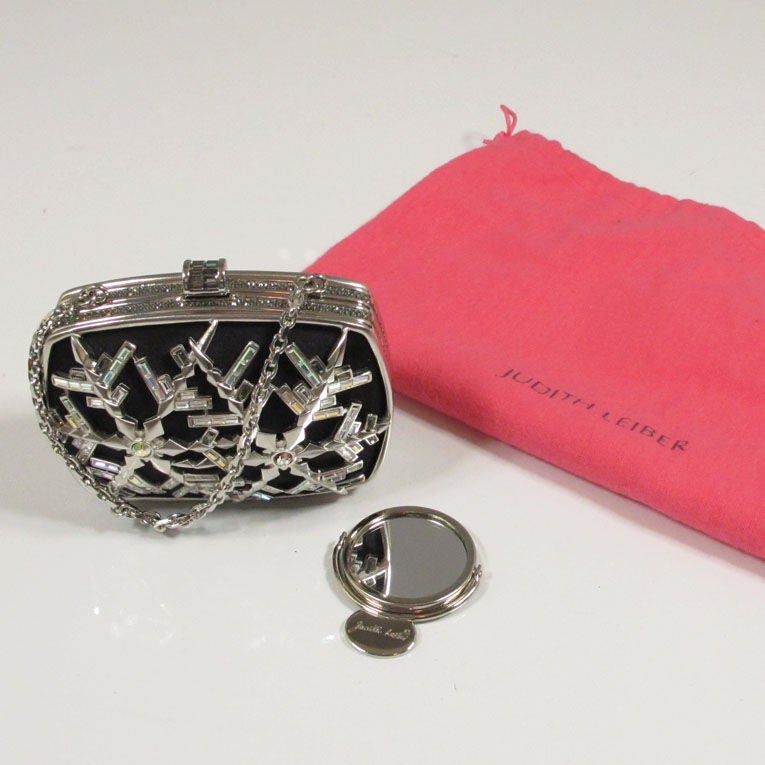 Judith Leiber Vintage Black Silk & Crystal Snowflake Minaudiere 4