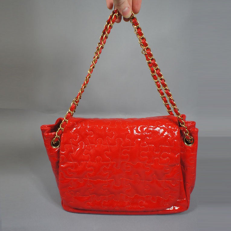 CHANEL 'PUZZLE'  Red Patent Leather  Accordian Bag Gold Hardware