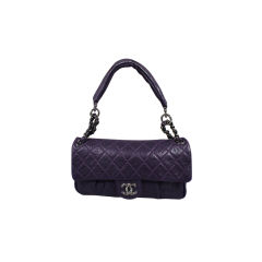 CHANEL Aubergine Purple Distressed Leather Flap Bag Silver HW