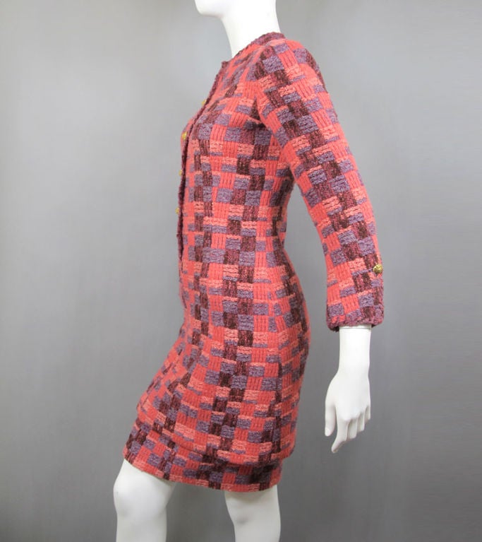 Women's CHANEL Vintage Haute Couture  2-pc Pink Plaid Coat Dress 38