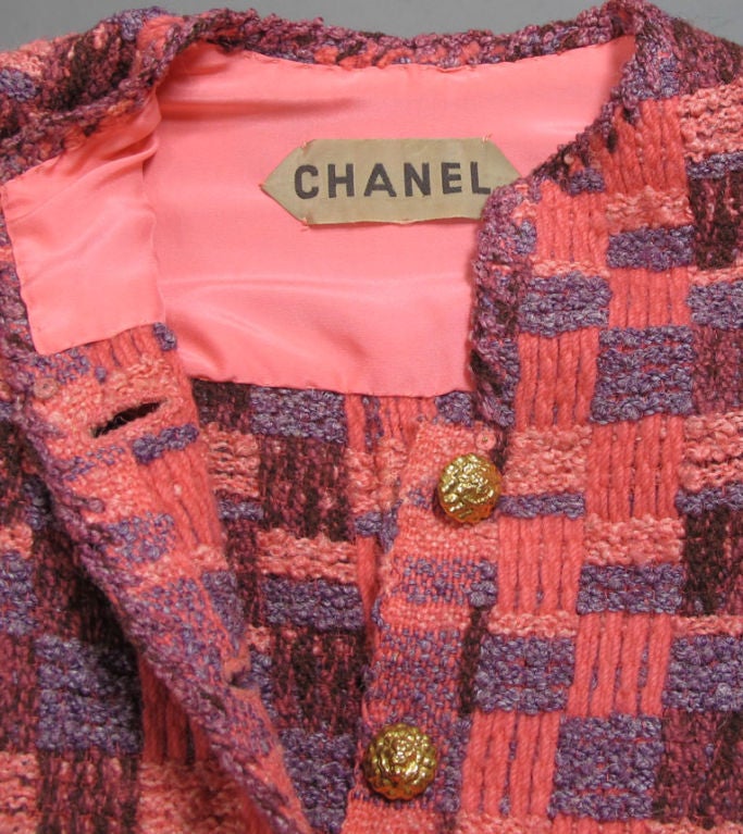 CHANEL Vintage Haute Couture  2-pc Pink Plaid Coat Dress 38 4