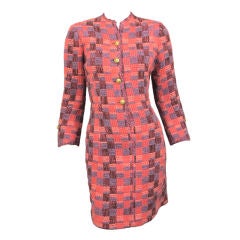 CHANEL Vintage Haute Couture  2-pc Pink Plaid Coat Dress 38