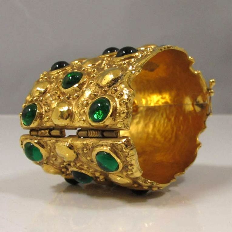 Women's CHANEL Vintage Goldtone and Emerald Gripoix Cuff Bracelet
