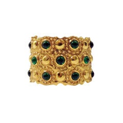 CHANEL Vintage Goldtone and Emerald Gripoix Cuff Bracelet