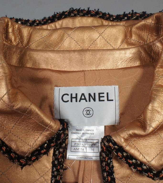 CHANEL Copper Quilted Leather Jacket Boucle Trim Size 34 2 For Sale 2