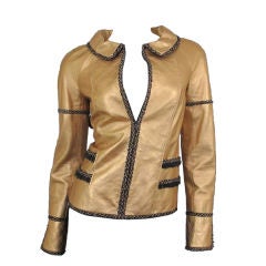 CHANEL Copper Quilted Leather Jacket Boucle Trim Size 34 2