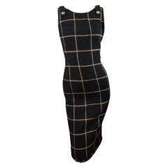 CHANEL Black and Gold Windowpane Boucle Dress 38 6