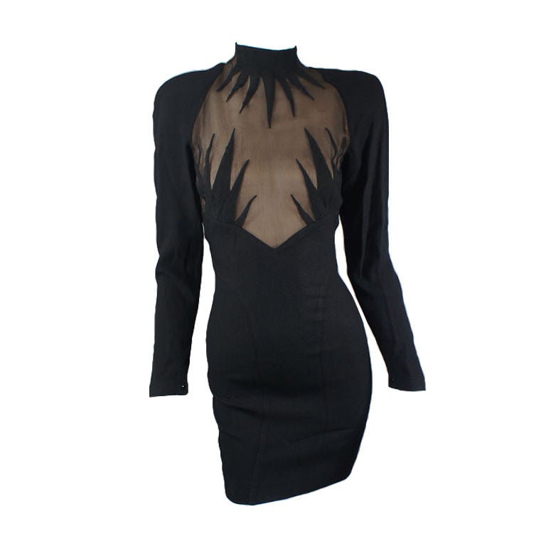 Thierry Mugler Vintage Long Sleeve Black Starbust Dress 34 2