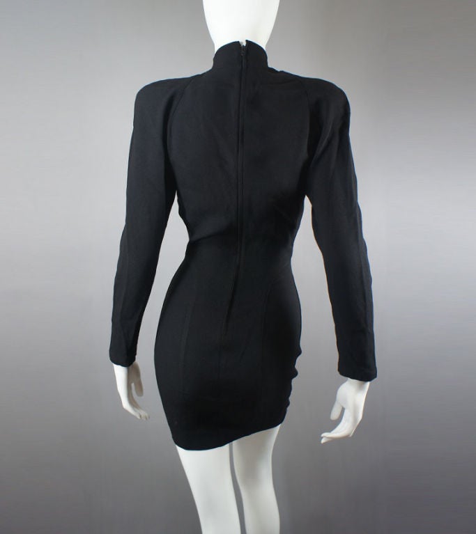 Women's Thierry Mugler Vintage Long Sleeve Black Starbust Dress 34 2