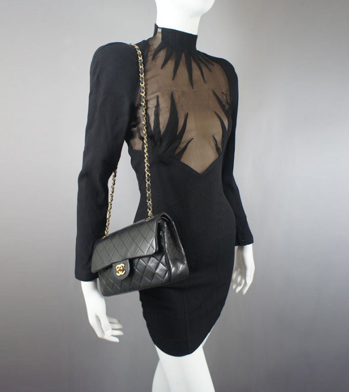 Thierry Mugler Vintage Long Sleeve Black Starbust Dress 34 2 1