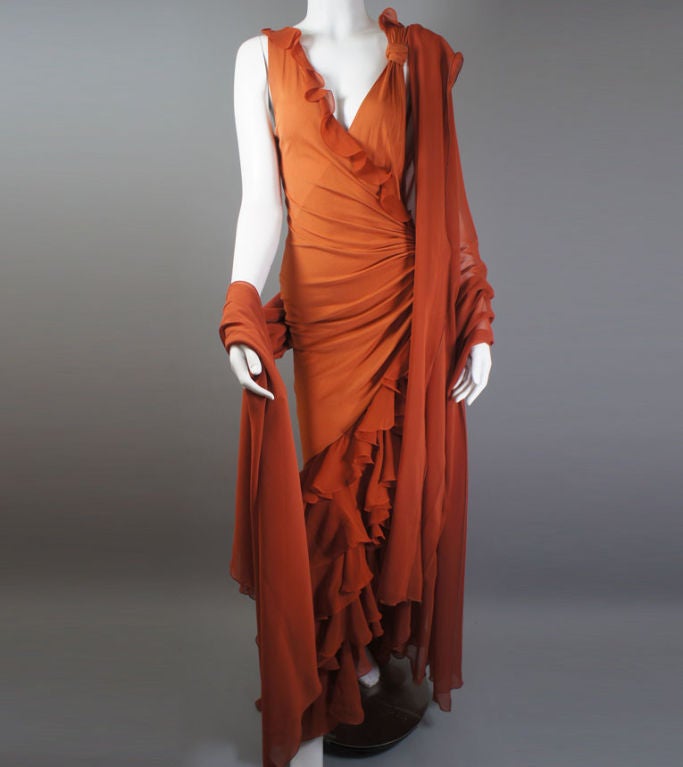 Emanuel Ungaro Russet Silk Evening Dress