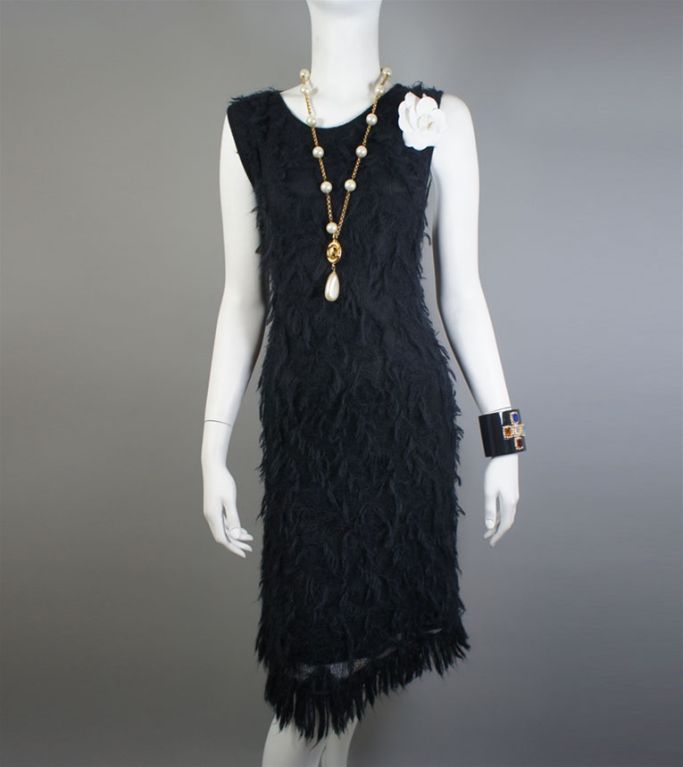 CHANEL 09A Black Mohair Fringe Dress Size 42 10