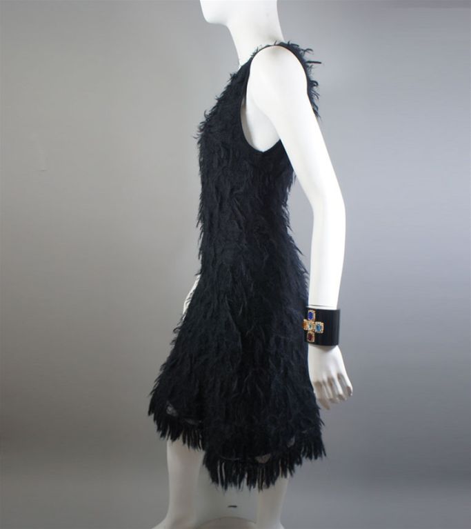 Women's CHANEL 09A Black Mohair Fringe Dress Size 42 10