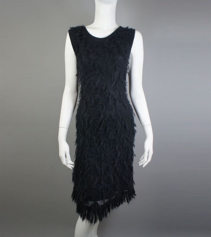 CHANEL 09A Black Mohair Fringe Dress Size 42 10 3