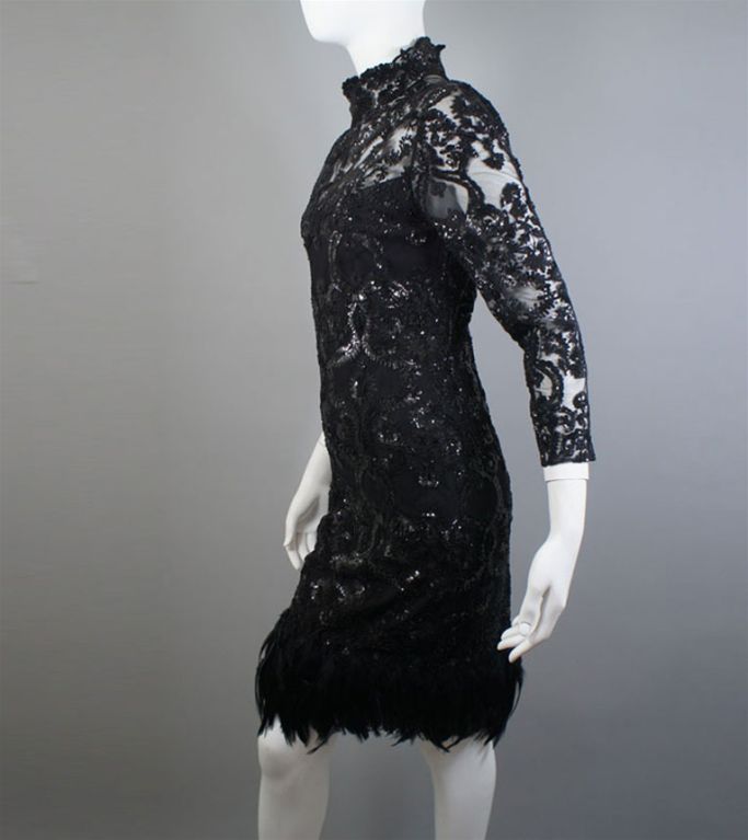 Marchesa A/W '08 Runway Black Sheer Sequin Dress With Feathers 4