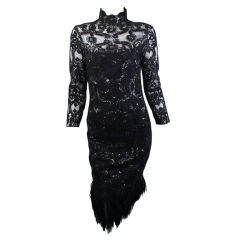 Used Marchesa A/W '08 Runway Black Sheer Sequin Dress With Feathers 4