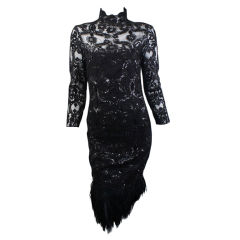 Marchesa A/W '08 Runway Black Sheer Sequin Dress With Feathers 4
