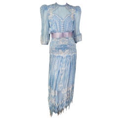Zandra Rhodes Vintage 1980s Light Blue Beaded Silk Dress US 8