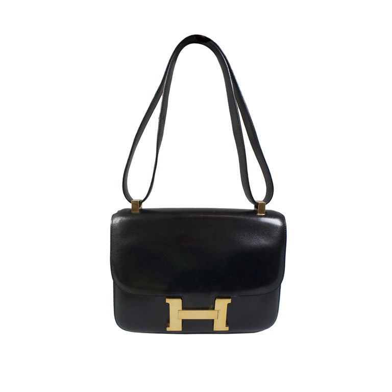 HERMES Vintage 1974 Black Leather "Constance" Bag 23cm