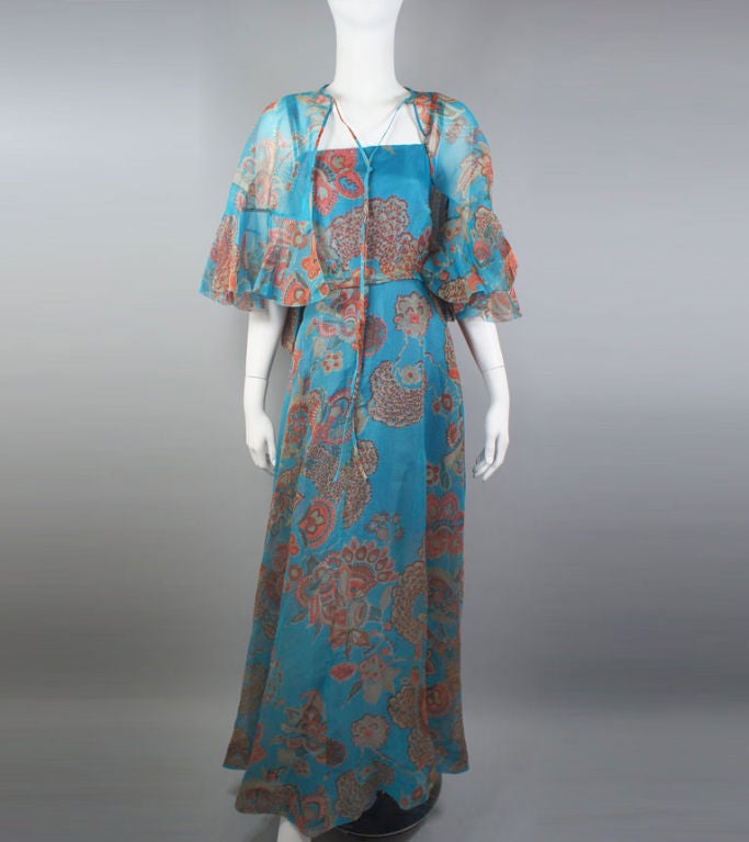 Hardy Amies Boutique Teal Paisley Printed Dress With Shawl 46 12