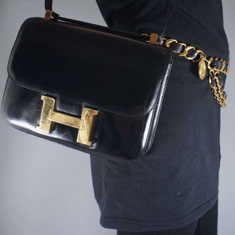 HERMES Vintage 1974 Black Leather 