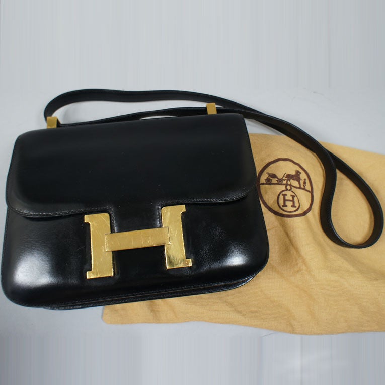 HERMES Vintage 1974 Black Leather 