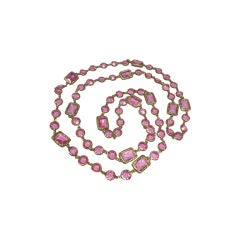 CHANEL 1981 Vintage Pink Crystal Chicklet Sautoir Necklace