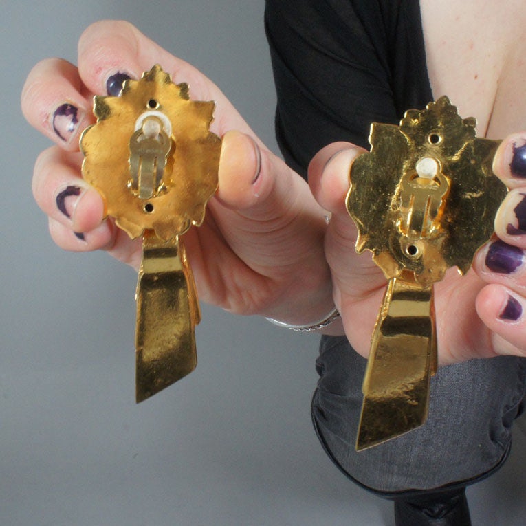 CHANEL 1960s Rare Vintage Lion Head Gold Plated Costume Earrings