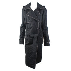 CHANEL 04A Black Quilted Trench Coat With Chain Trim 38 6
