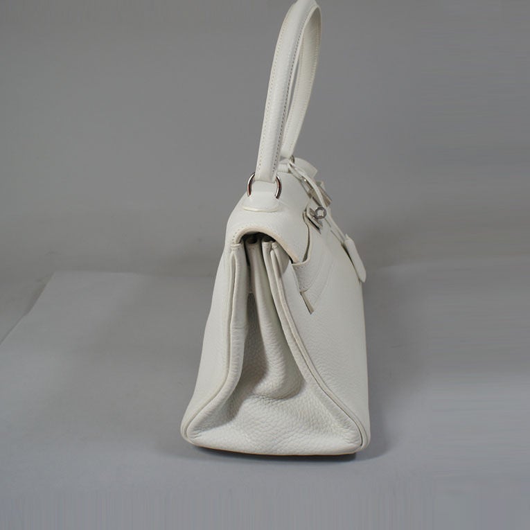 Hermes Blanc (White) Clemence Shoulder Kelly 40cm Palladium HW