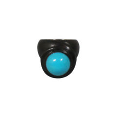 Antique Patricia Von Musulin Ebony And Silver Ring With Turquoise Stone