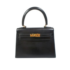 Hermes Vintage Noir (Black) Box Leather Mini Kelly 20cm GHW