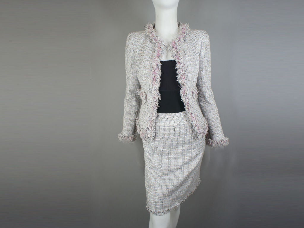 CHANEL 04P Pastel Fantasy Tweed Skirt Suit 34 2 6