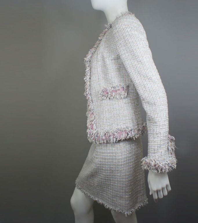 Women's CHANEL 04P Pastel Fantasy Tweed Skirt Suit 34 2