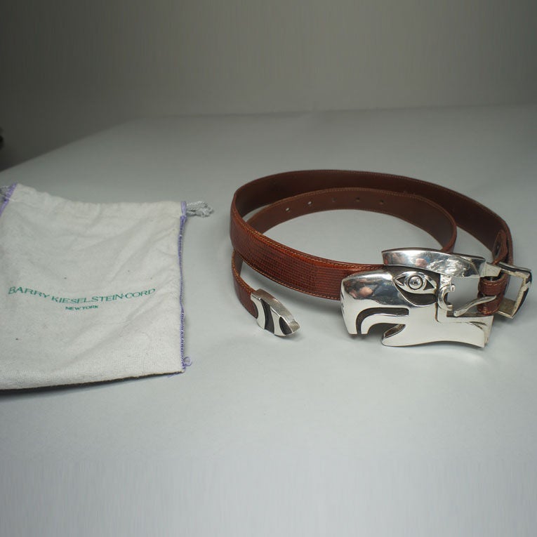 Kieselstein-Cord Brown Lizard Belt With Eagle Head Buckle For Sale 7