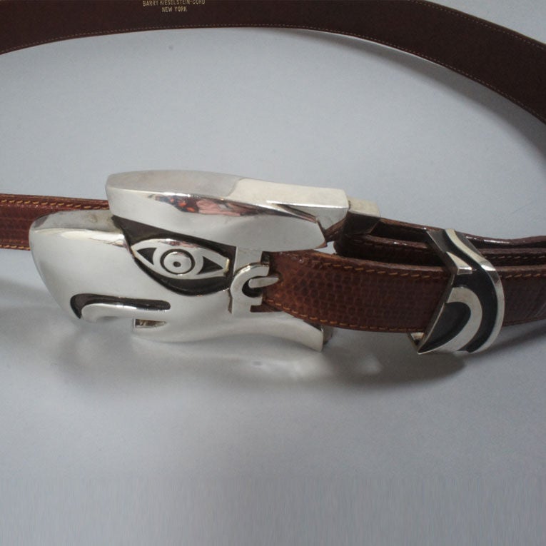 Women's Kieselstein-Cord Brown Lizard Belt With Eagle Head Buckle For Sale