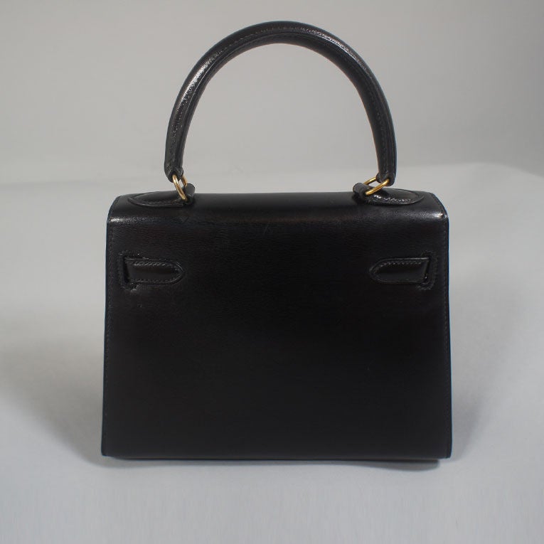 Women's Hermes Vintage Noir (Black) Box Leather Mini Kelly 20cm GHW