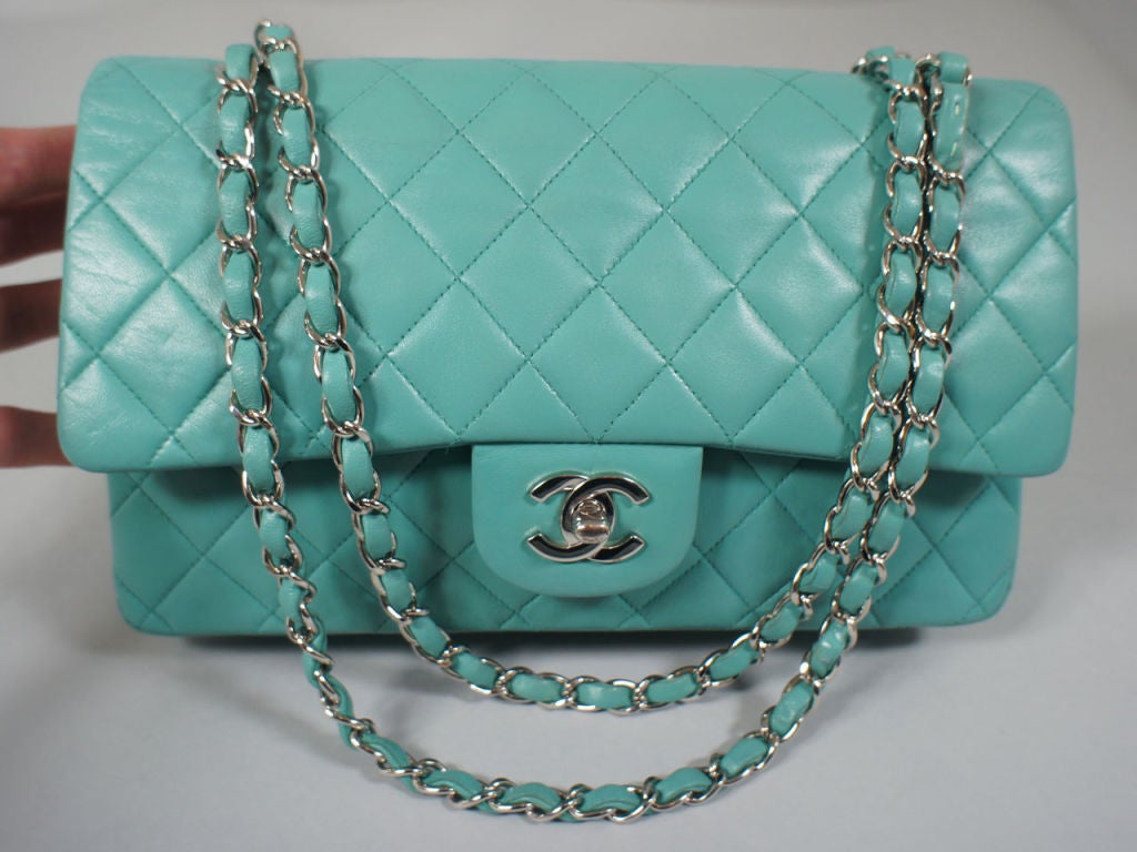 Women's CHANEL Aqua Green Vintage 2.55 Lambskin Double Flap Bag SHW